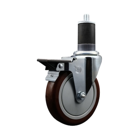 Service Caster 5'' Maroon Poly Swivel 1-5/8'' Expanding Stem Caster with Brake SCC-EX20S514-PPUB-MRN-PLB-158